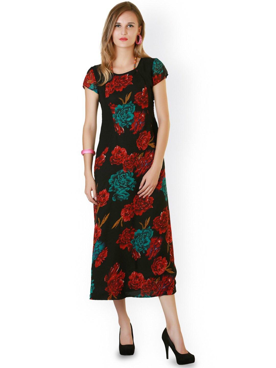 

BAESD Floral Printed Georgette Maxi Dress, Black