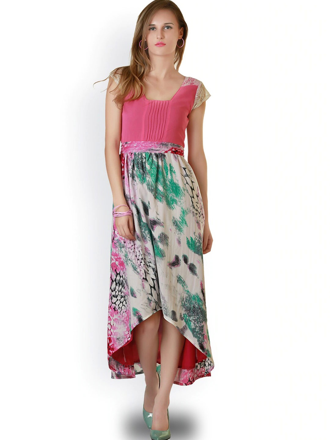 

BAESD Floral Print Square Neck Crepe A-Line Maxi Dress, Pink