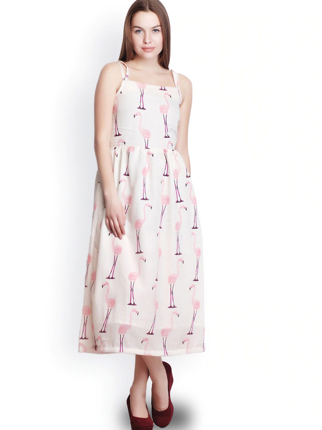 

BAESD Conversational Printed Shoulder Strap Cotton Midi Dress, White