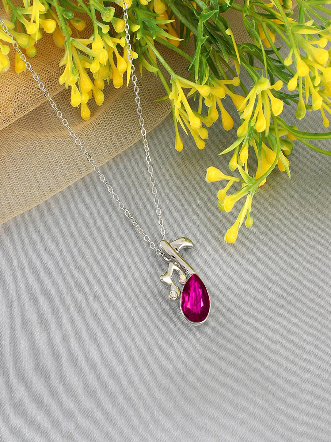 

UNIVERSITY TRENDZ Siver-Plated Stone Studded Pendant, Pink