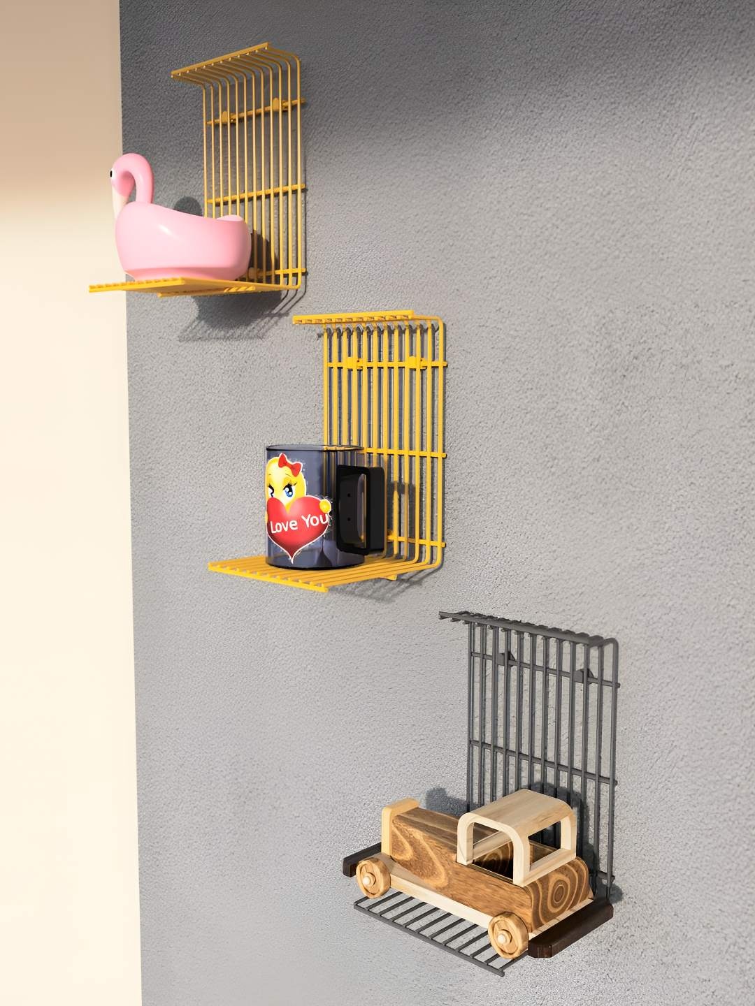 

Meshable Yellow & Grey 3 Pieces Metal Wall Shelves