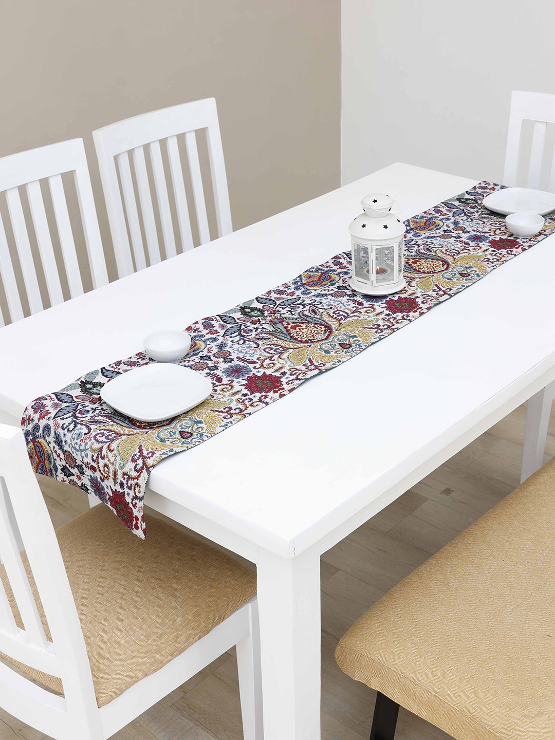 

Ariana White & Blue Printed Pure Cotton Table Runner