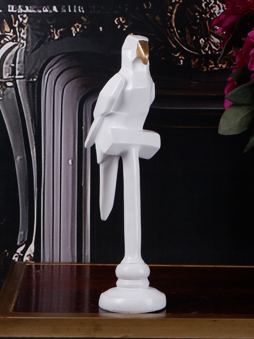 

THE WHITE INK DECOR White Premium Parrot With Golden Beak Polyresin Showpiece