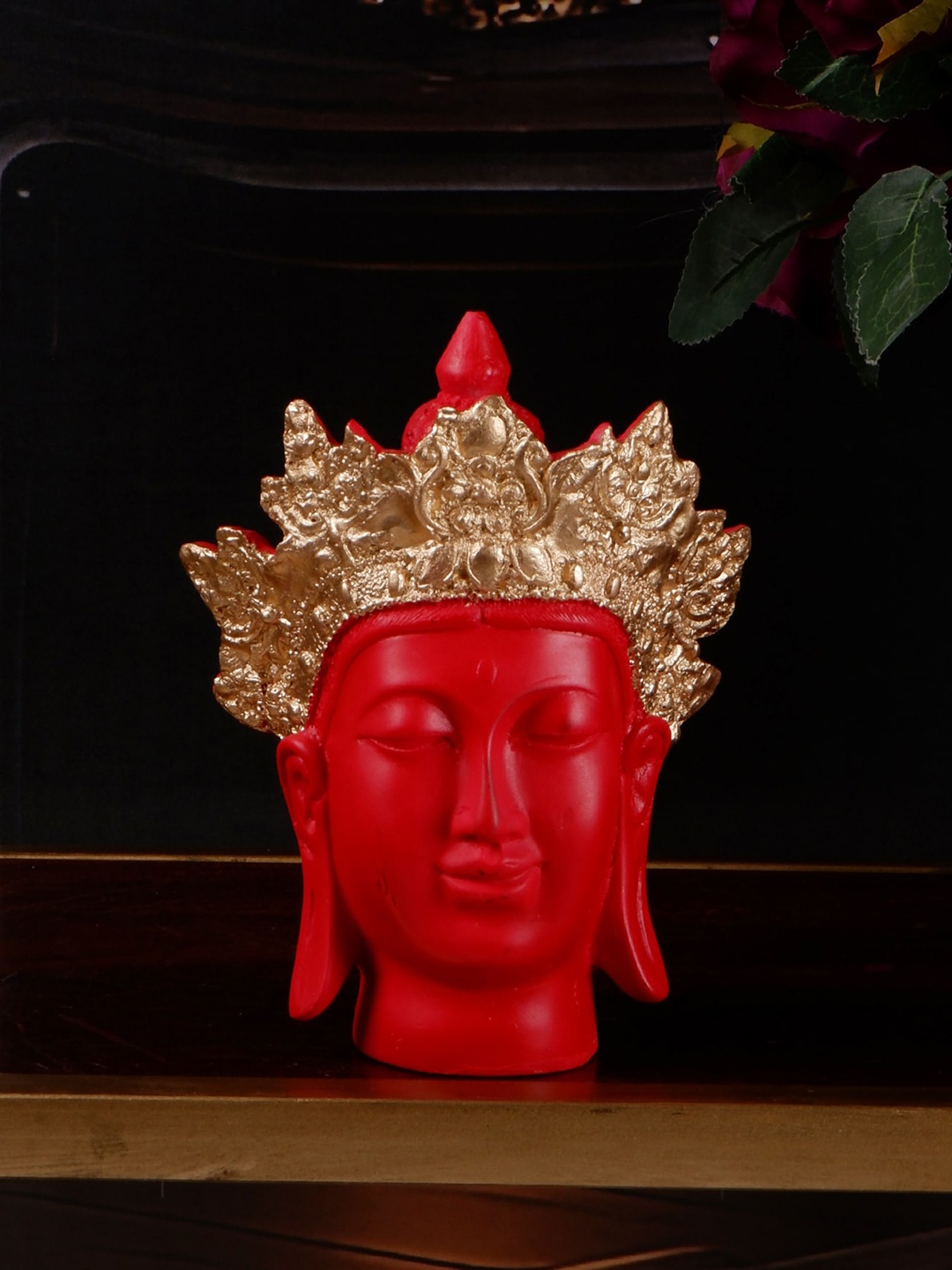 

THE WHITE INK DECOR Cool Series Red & Gold-Toned Textured Buddha Showpiece