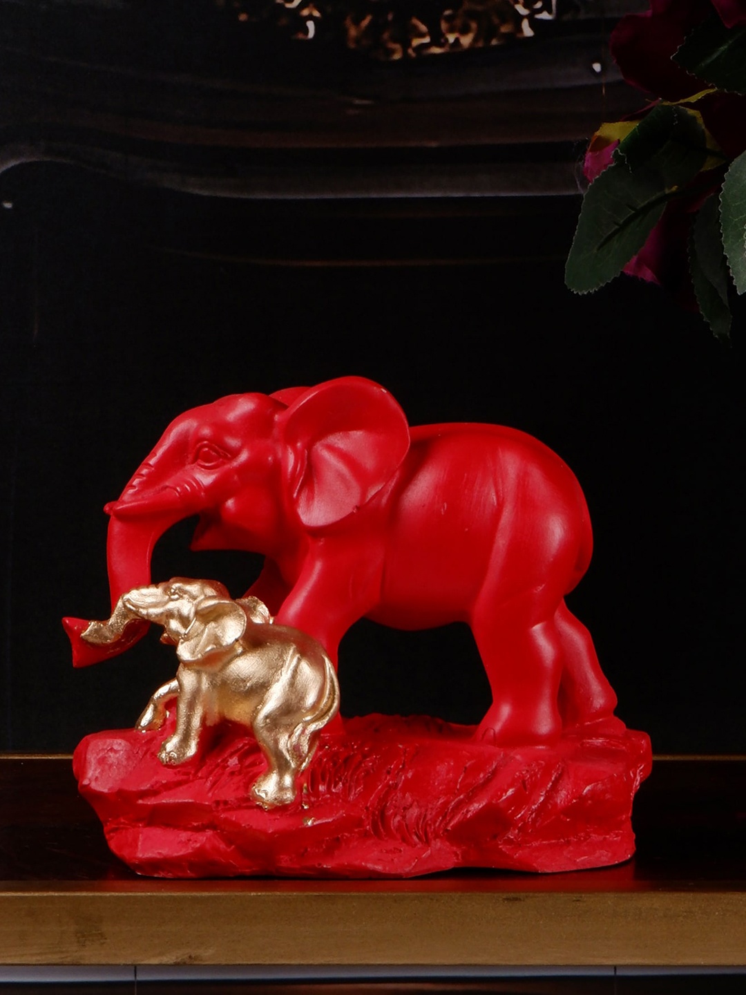 

THE WHITE INK DECOR Cool Series Red & Gold-Toned Textured Elephant Showpiece