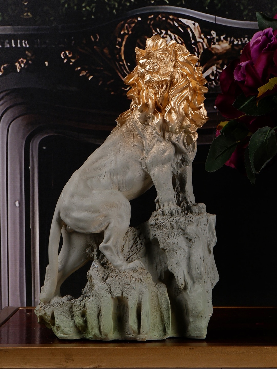 

THE WHITE INK DECOR Grey Textured Lion Polyresin Figurine Showpiece