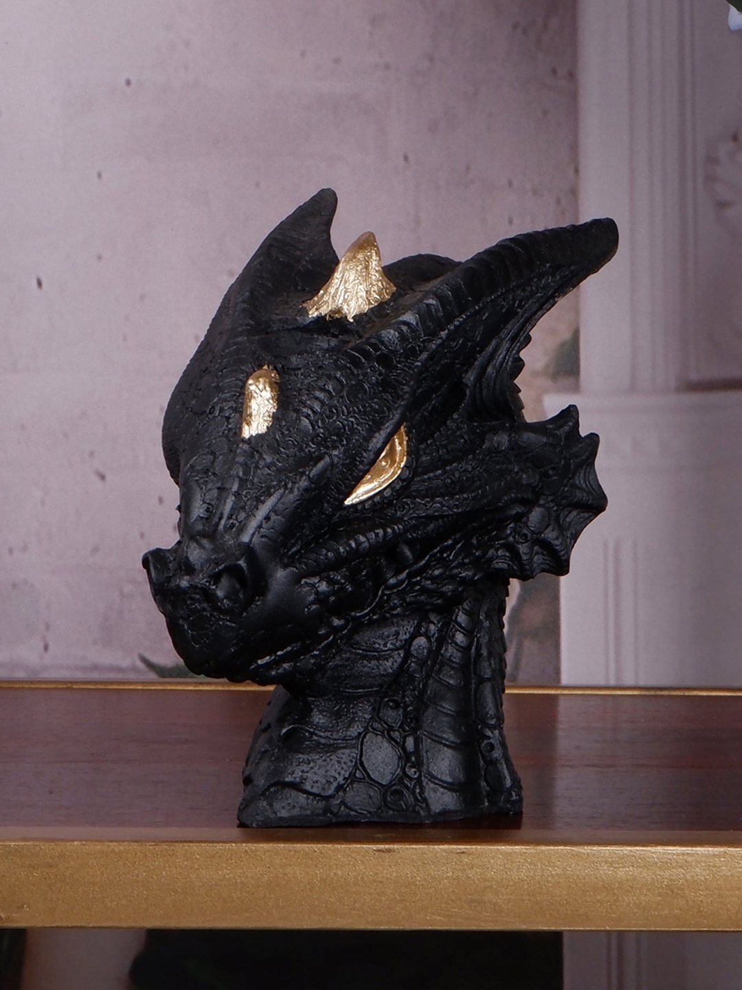 

THE WHITE INK DECOR Black Textured Dragon Polyresin Figurine Showpiece