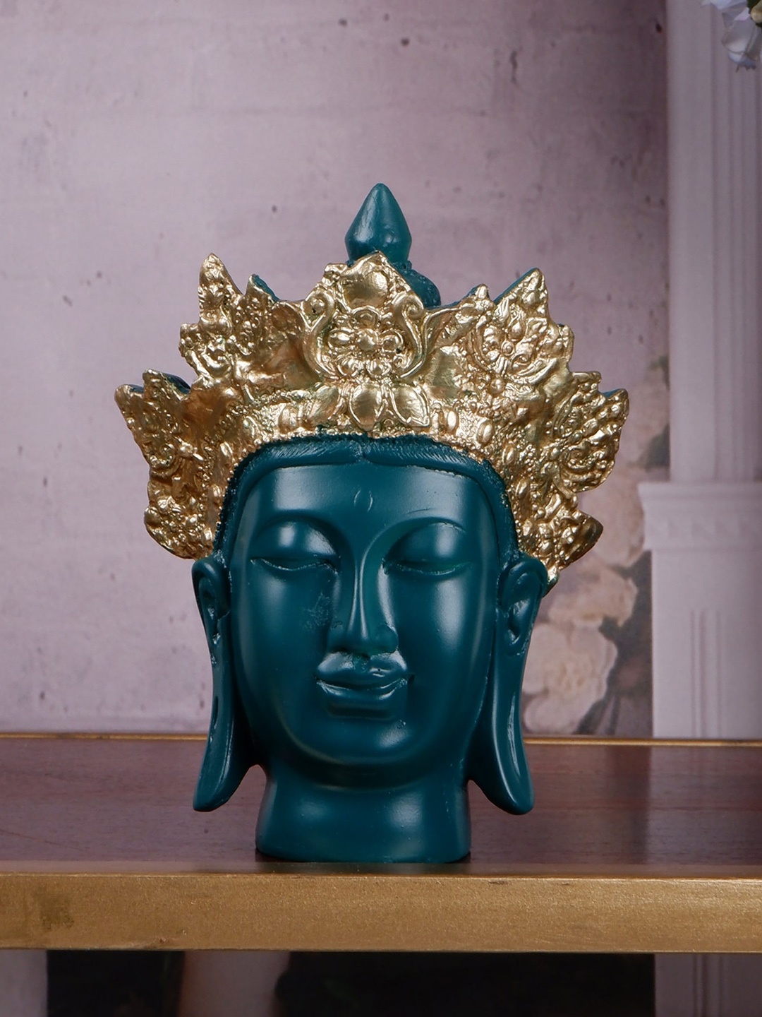 

THE WHITE INK DECOR Blue & Yellow Buddha Showpiece, Green