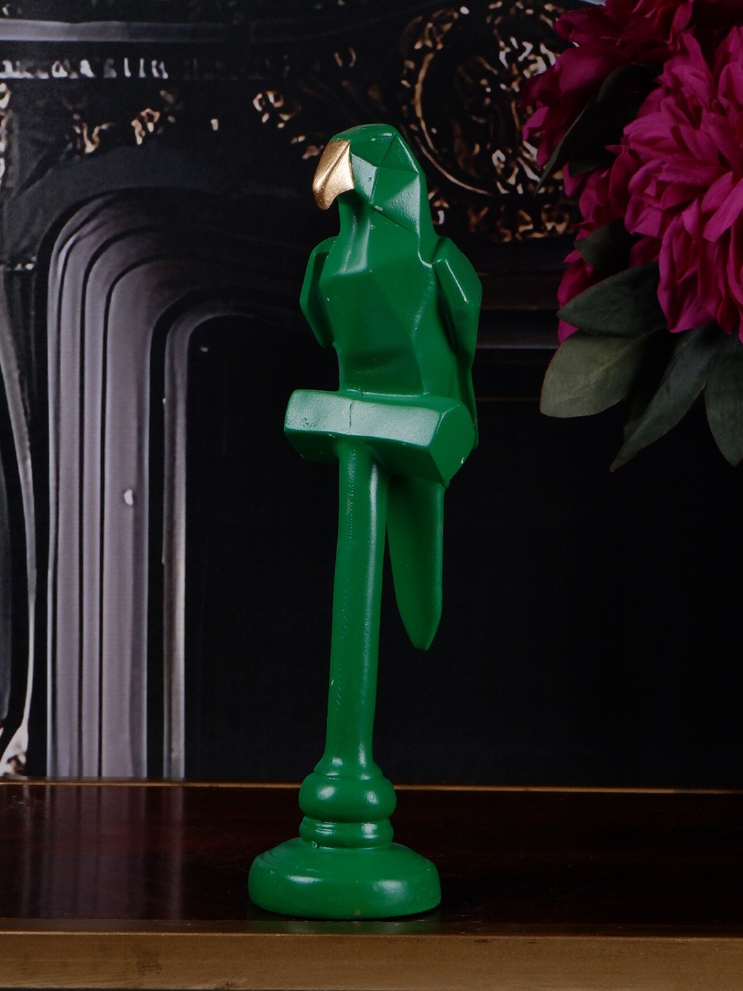 

THE WHITE INK DECOR Cool Series Green & Gold-Toned Textured Parrot Showpiece