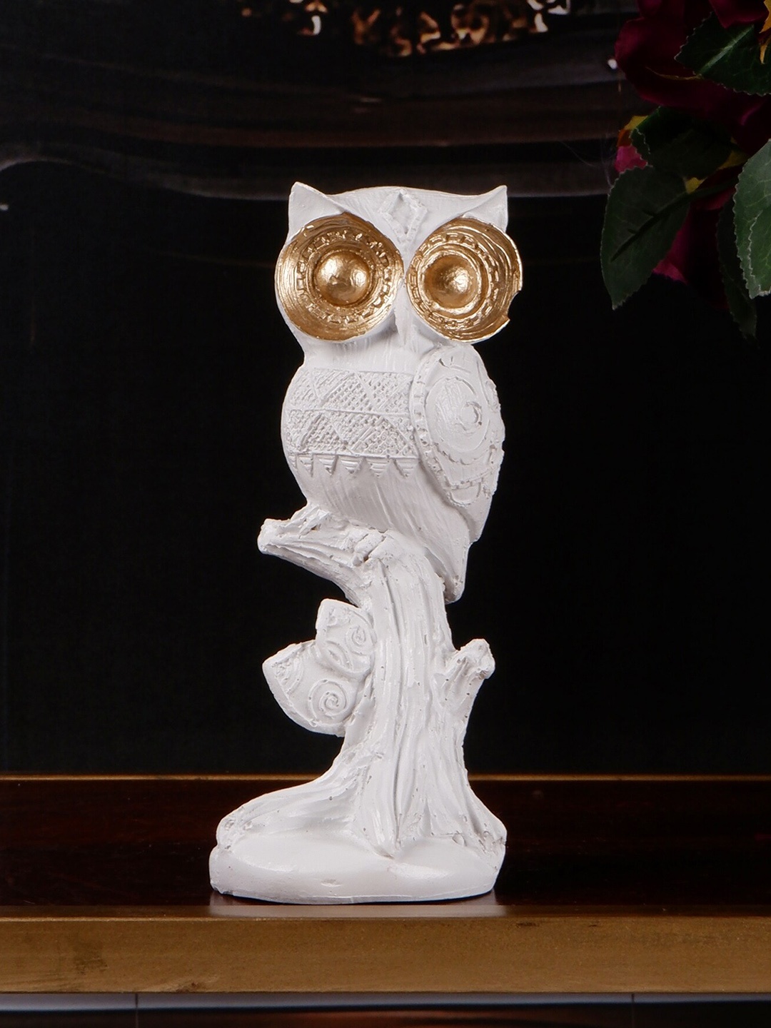 

THE WHITE INK DECOR Cool Series White & Gold-Toned Textured Owl Showpiece