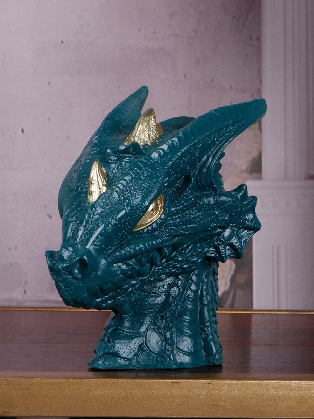 

THE WHITE INK DECOR Green Dragon Polyresin Figurine Showpiece