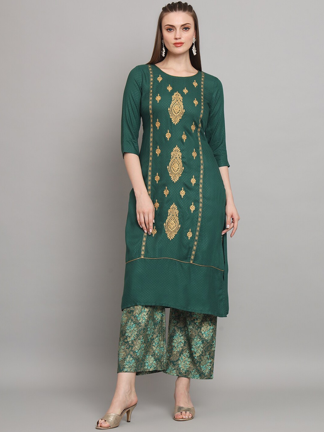 

RANGMAYEE Ethnic Motifs Embroidered Kurta with Palazzos, Green