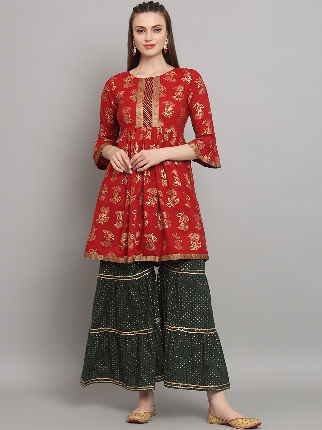 

RANGMAYEE Floral Printed A-line Kurta with Sharara, Maroon