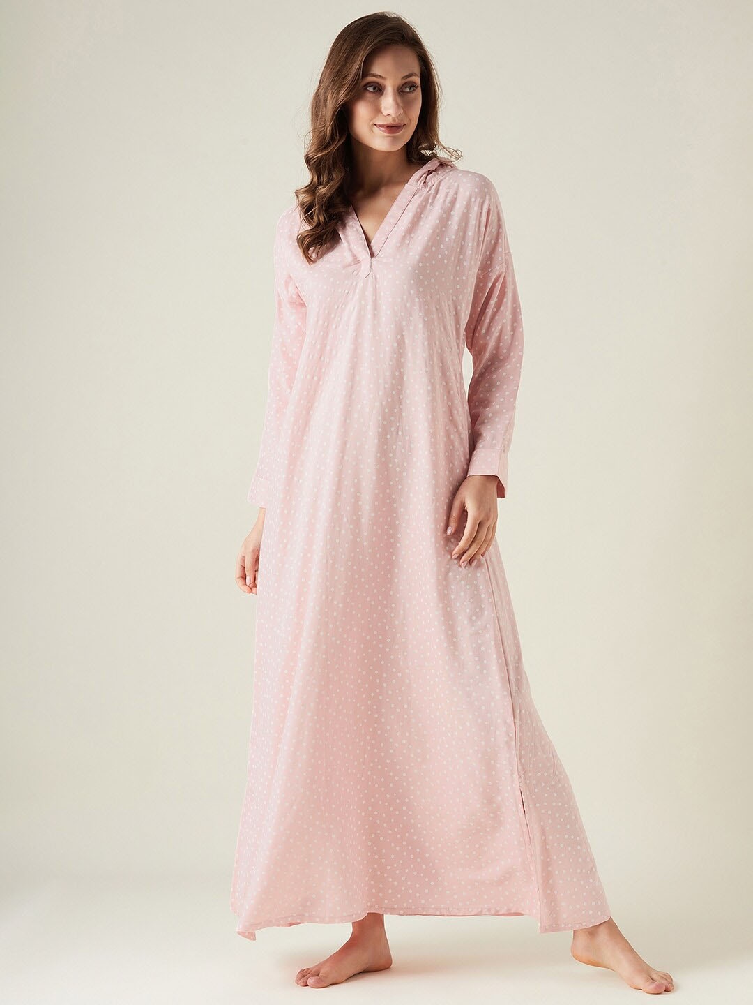 

The Kaftan Company Printed Hooded Maxi Nightdress, Pink