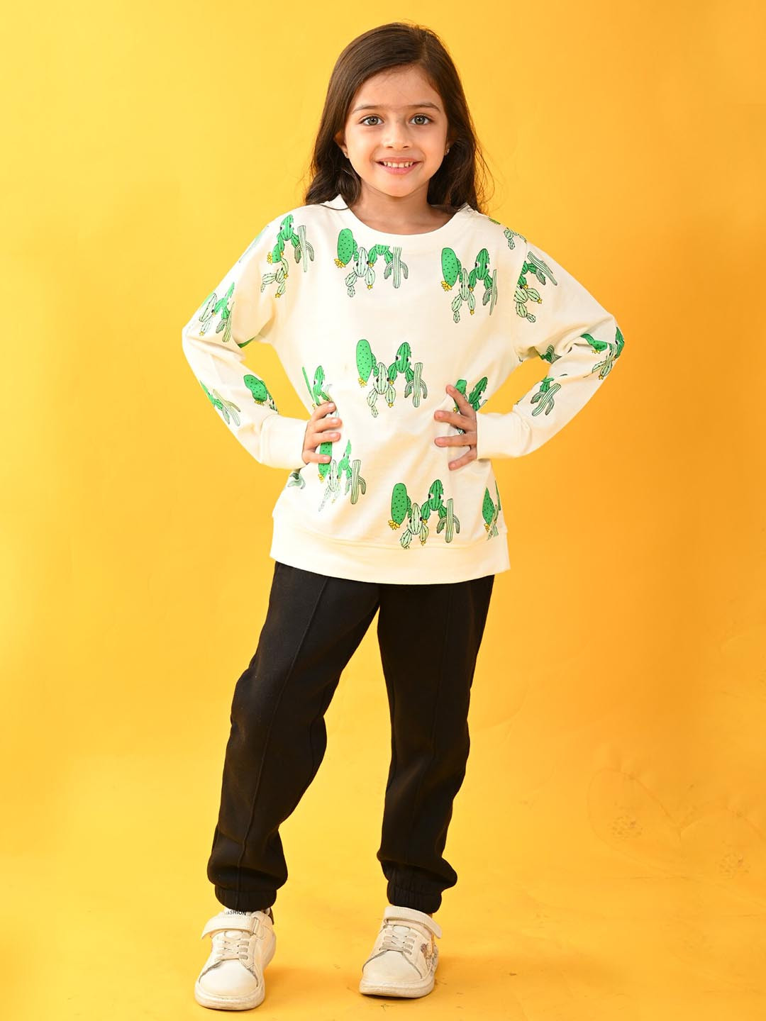 

Anthrilo Girls Conversational Print Sweatshirt With Joggers, White