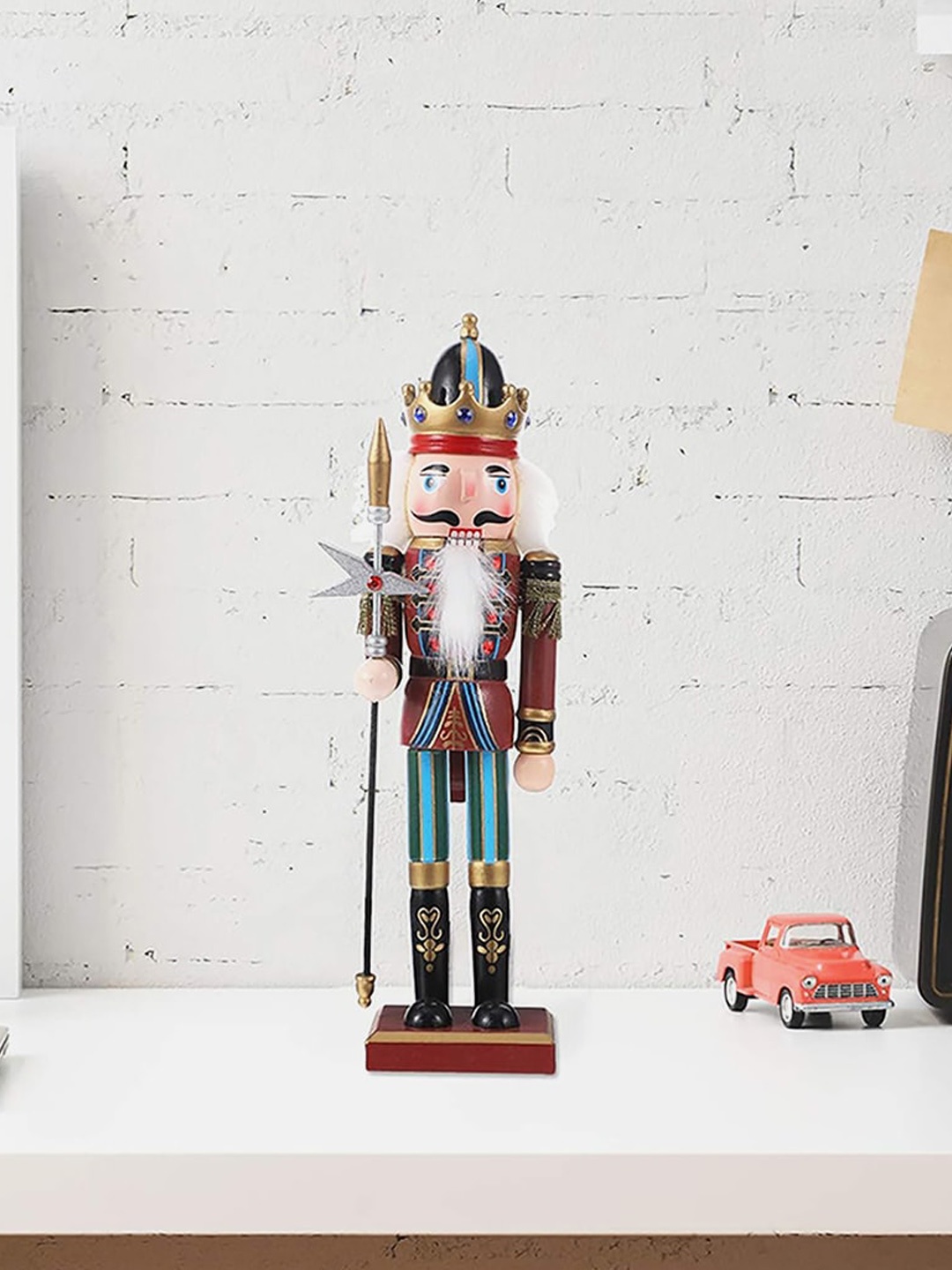 

Little Surprise Box LLP Maroon & Blue Nutcracker Christmas Tree Wooden Showpiece
