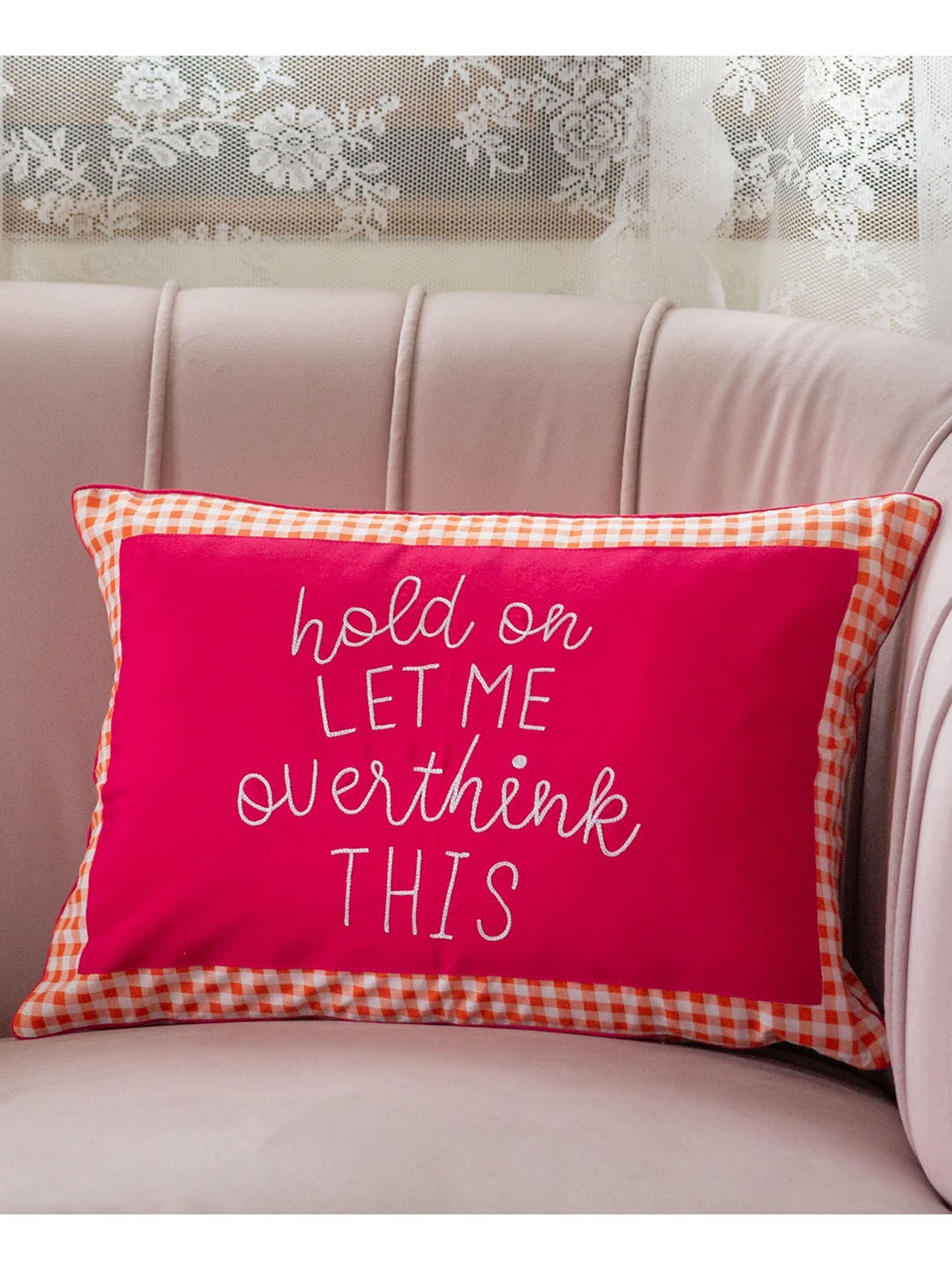 

BandBox Red & Orange Checked Cotton Square Cushion Cover