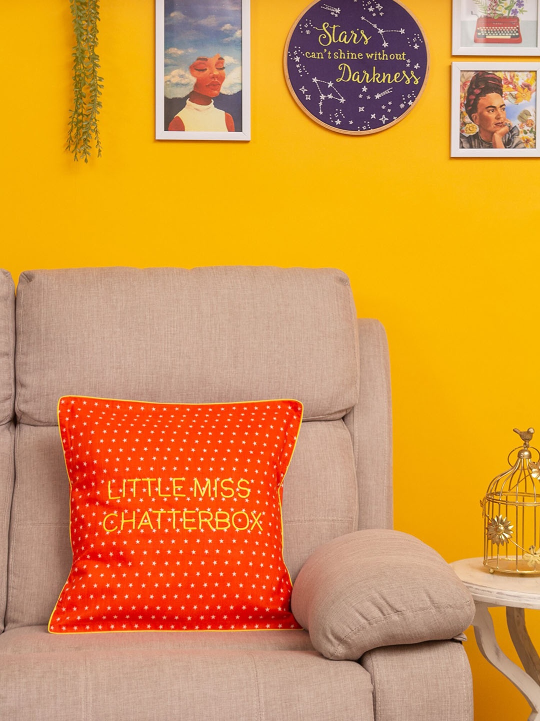 

BandBox Orange Chatter Box Embroidered Cotton Square Cushion Cover