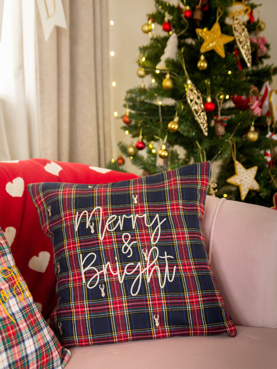 

BandBox Red & Blue Checked Cotton Square Cushion Cover