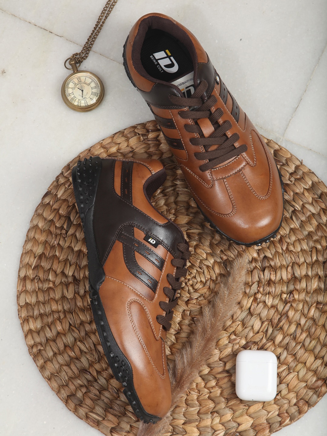 

ID Men Snug-Fit Anti-Skid Lightweight Leather Sneakers, Tan