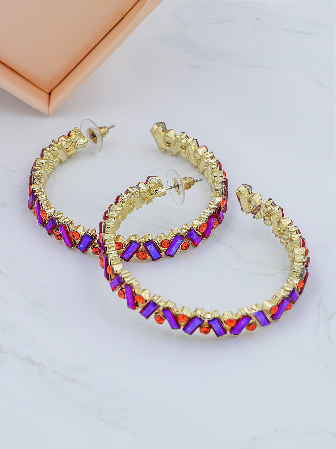 

Bellofox Purple & Red Gold-Plated Hoop Earrings