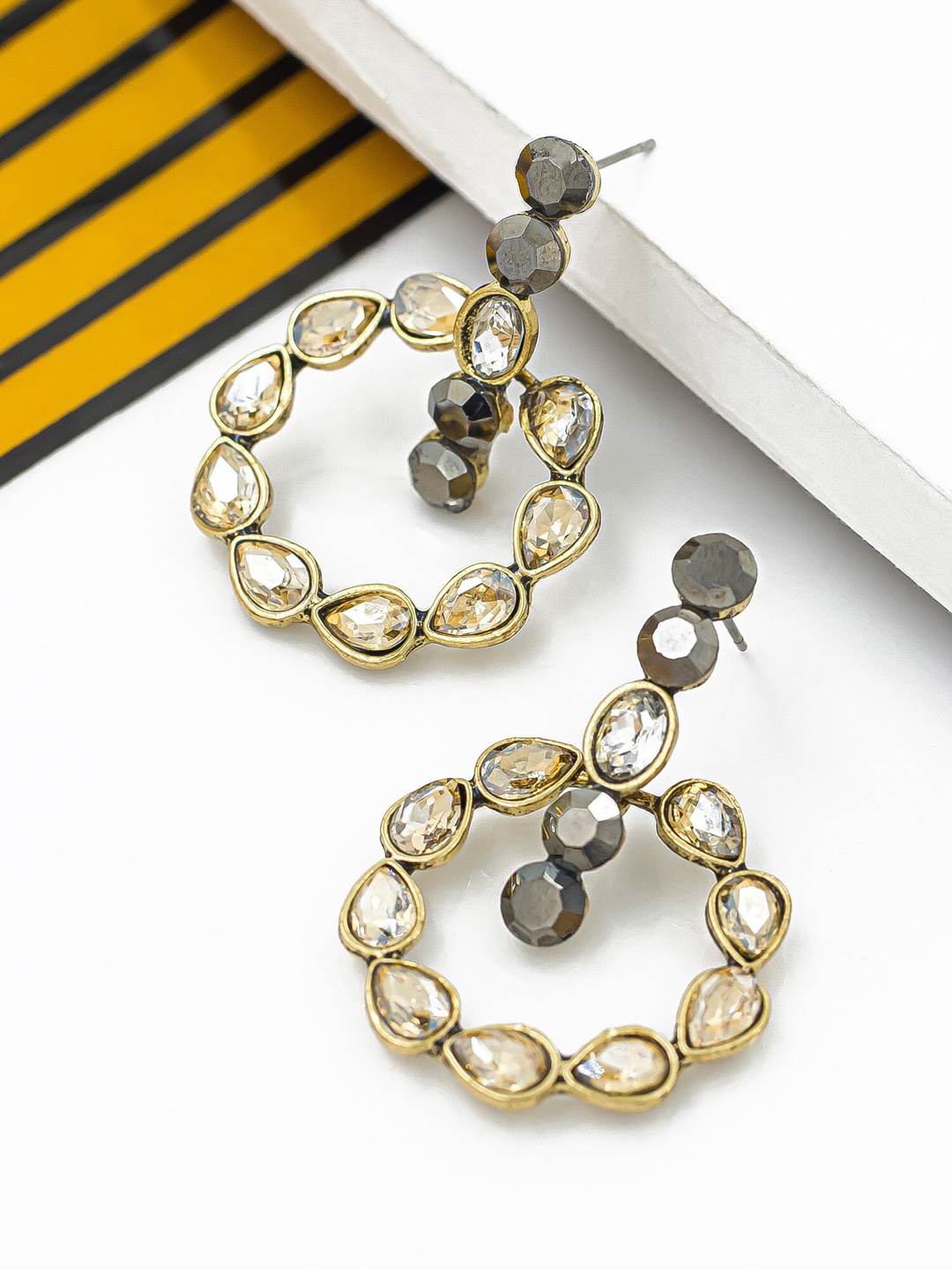 

Bellofox Gold-Toned Gold-Plated Artificial Stones Cricular Drop Earrings