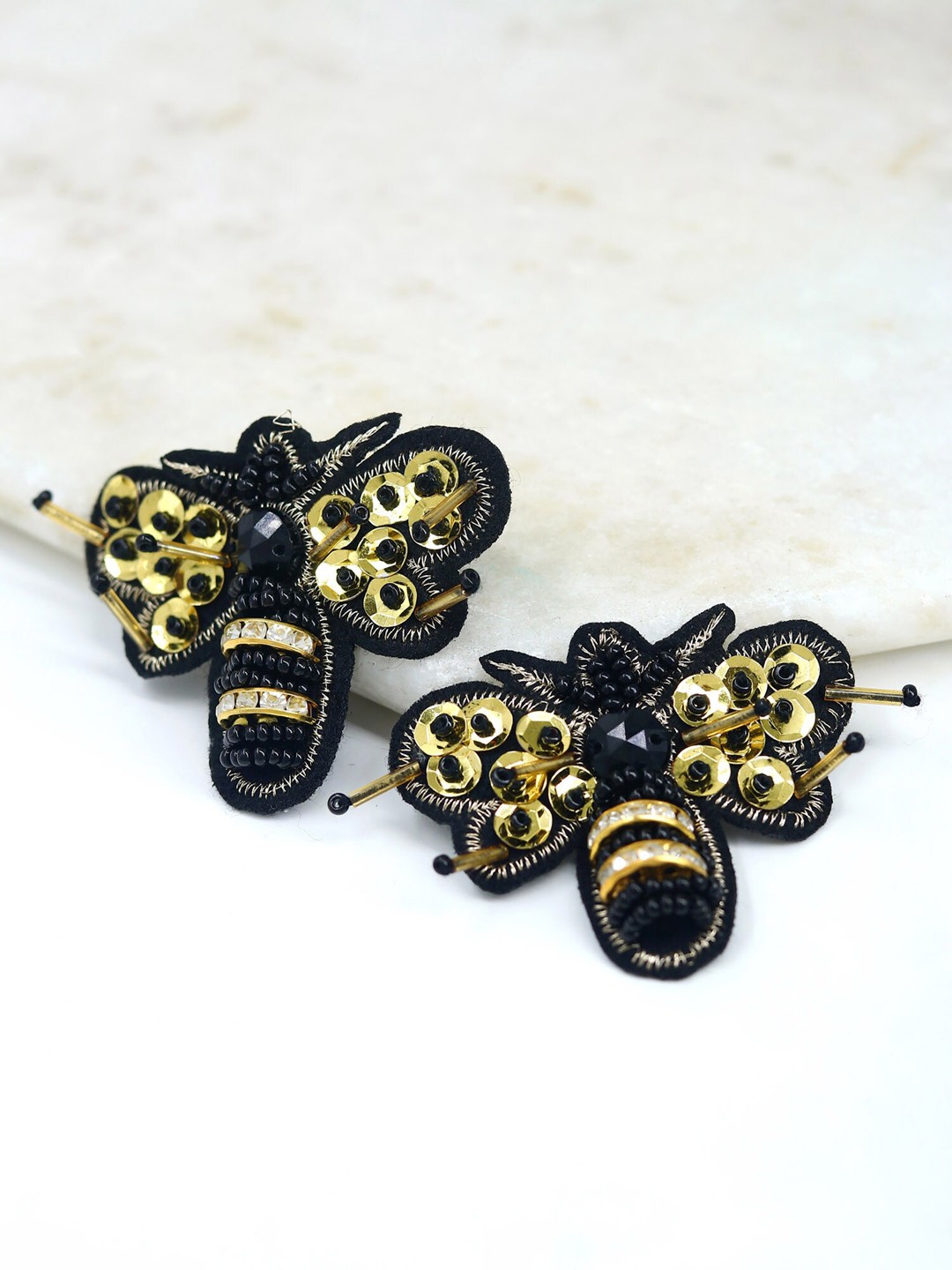 

Bellofox Black & Gold-Toned Artificial Beads Butterfly Drop Earrings