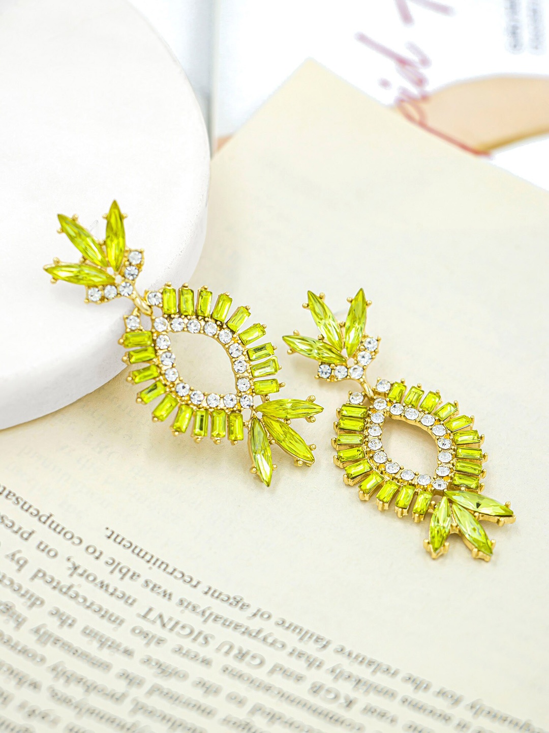 

Bellofox Gold Plated Contemporary Drop Earrings, Green