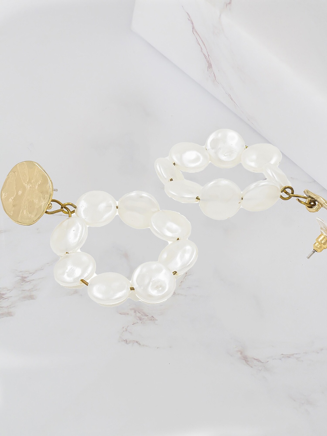 

Bellofox Gold-Toned & White Gold-Plated Pearlalike Beaded Drop Earrings