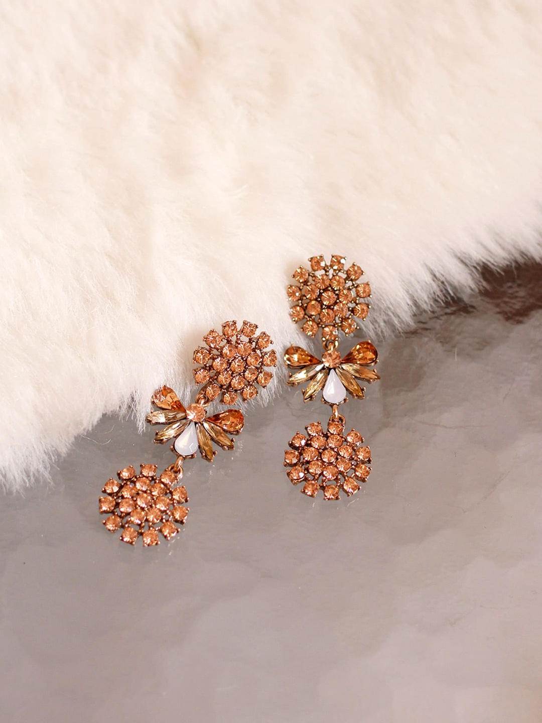 

Bellofox White Gold-Plated Stone Studded Contemporary Drop Earrings