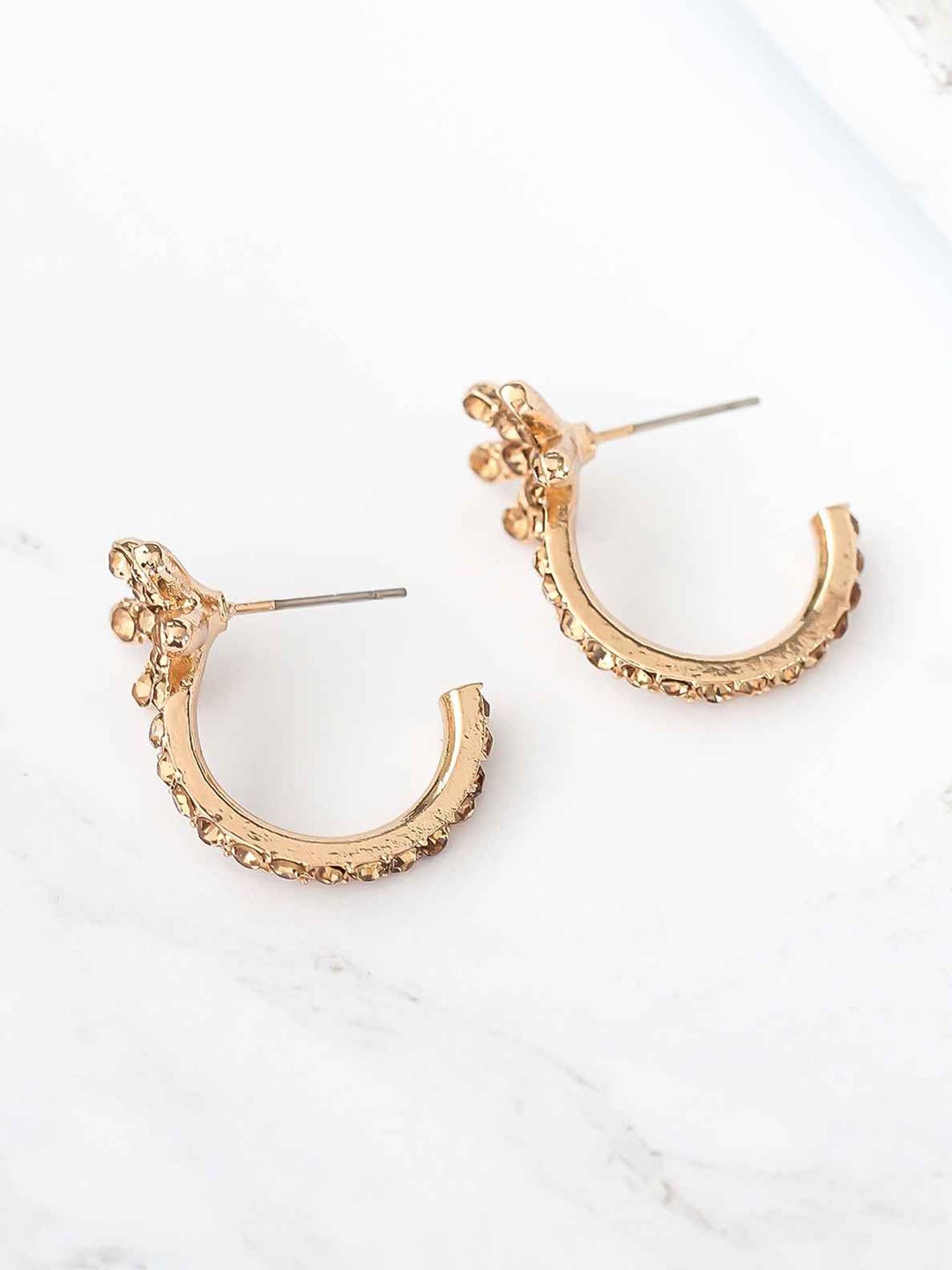 

Bellofox Gold-Toned Gold-Plated Artificial Stones Studded Half Hoop Earrings