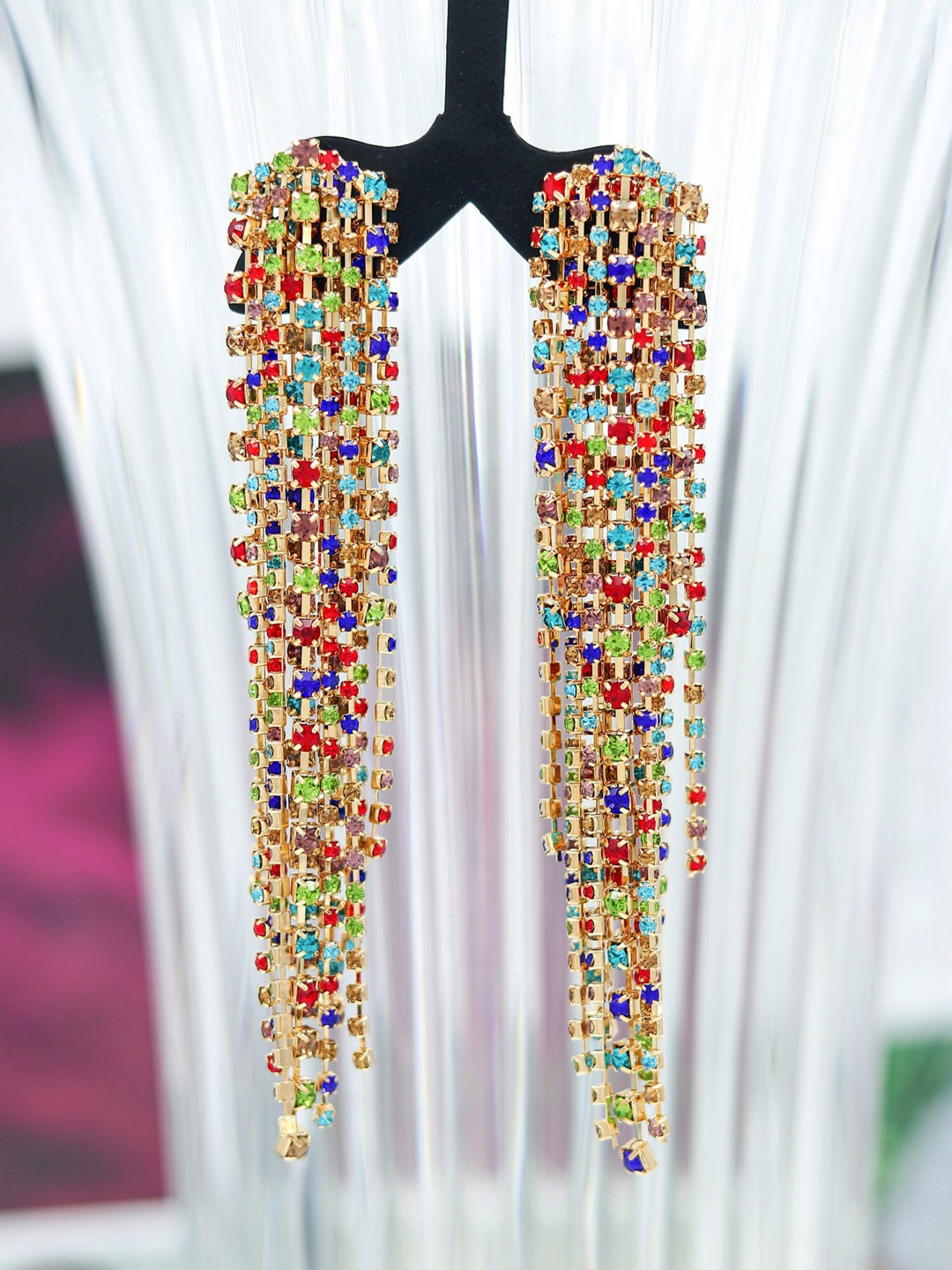 

Bellofox Gold-Toned Artificial Stones Studded Contemporary Drop Earrings