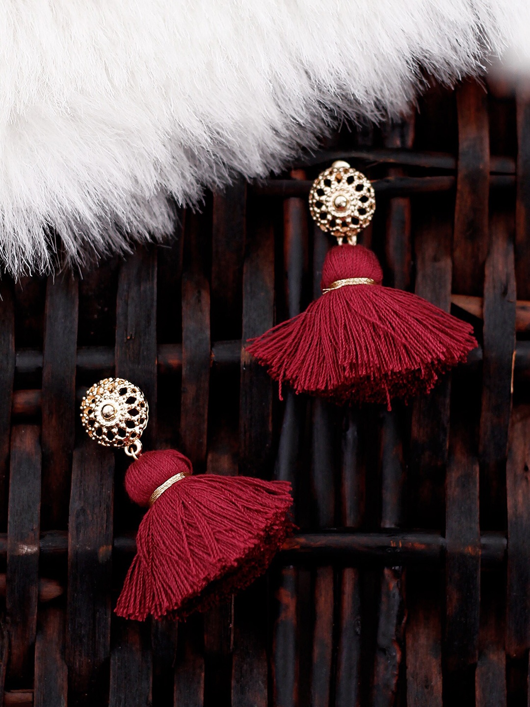 

Bellofox Maroon Gold-Plated Drop Earrings