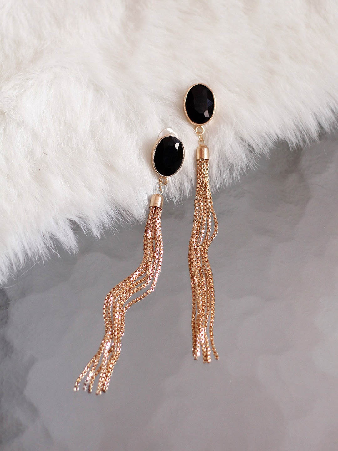 

Bellofox Black & Gold-Toned Gold-Plated Artificial Stones Beaded Drop Earrings