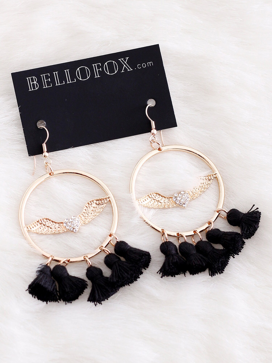 

Bellofox Black Tasselled Contemporary Drop Earrings, Gold