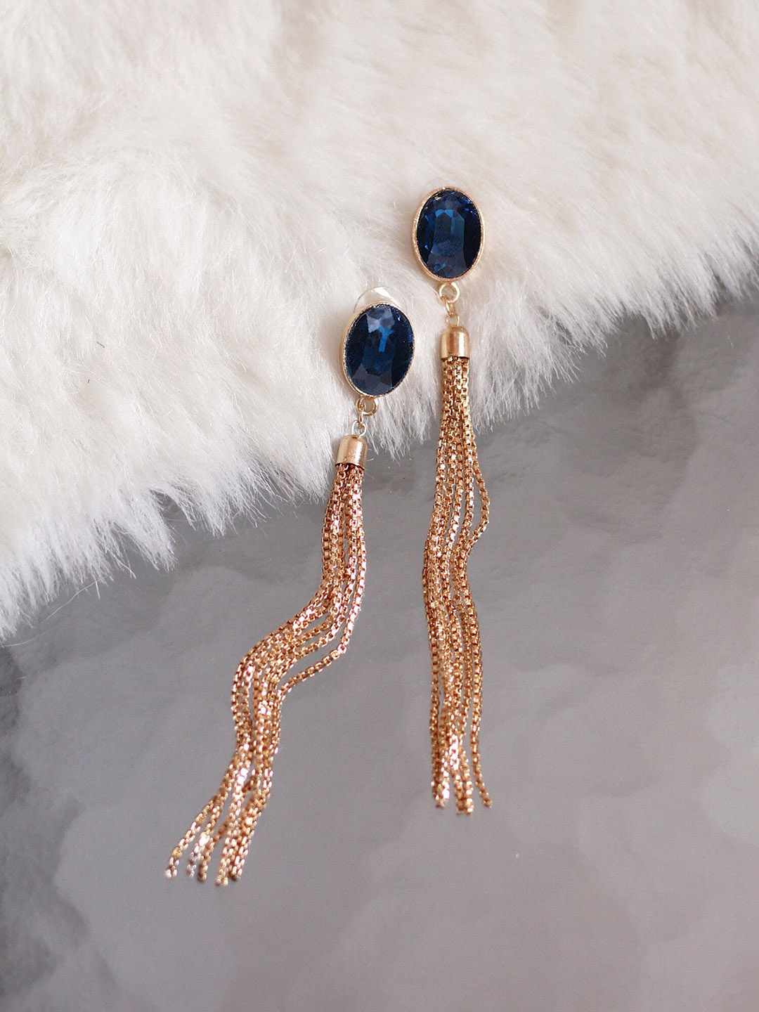 

Bellofox Blue & Gold-Toned Contemporary Drop Earrings
