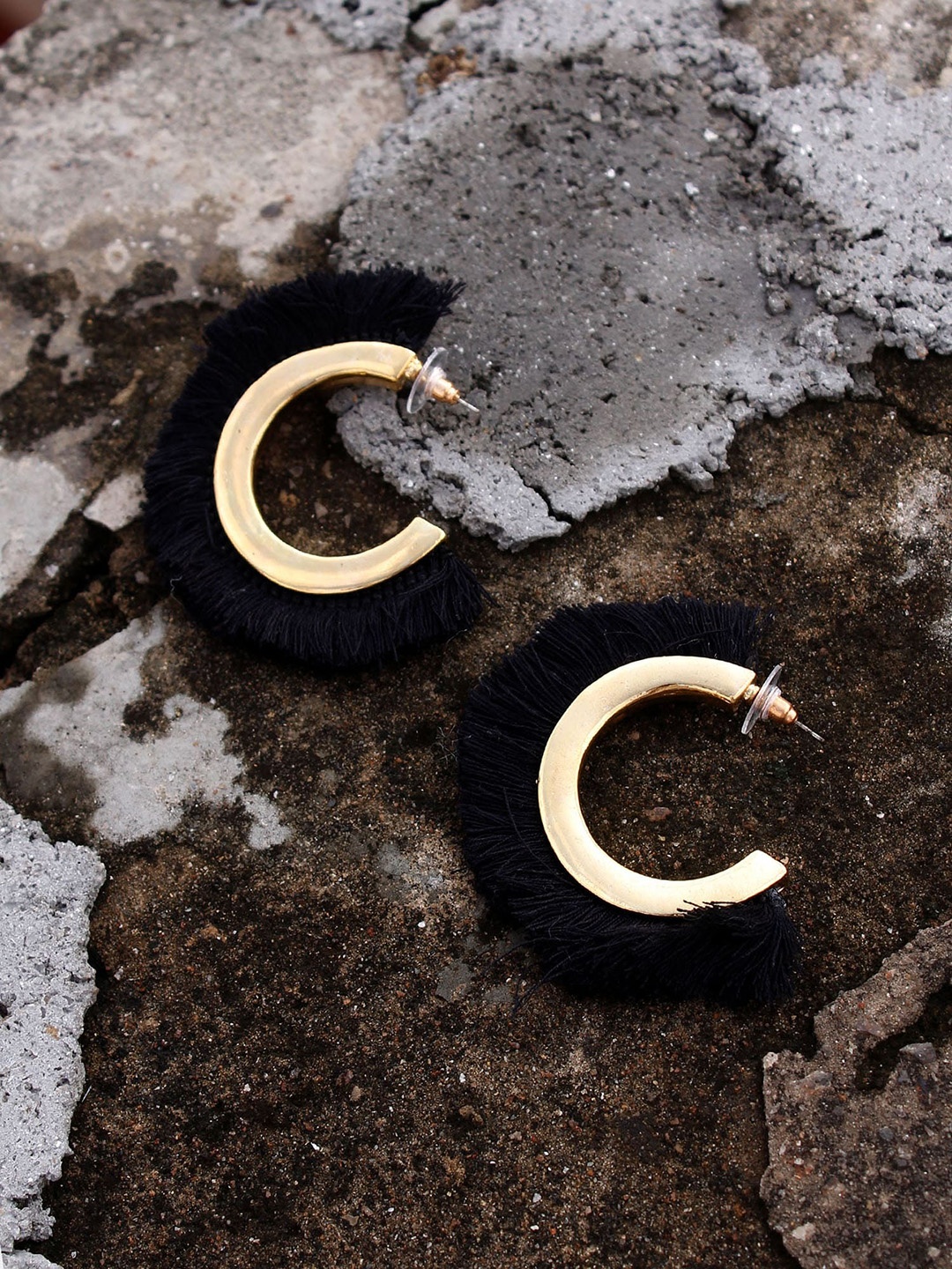 

Bellofox Gold Plated Circular Half Hoop Earrings, Black