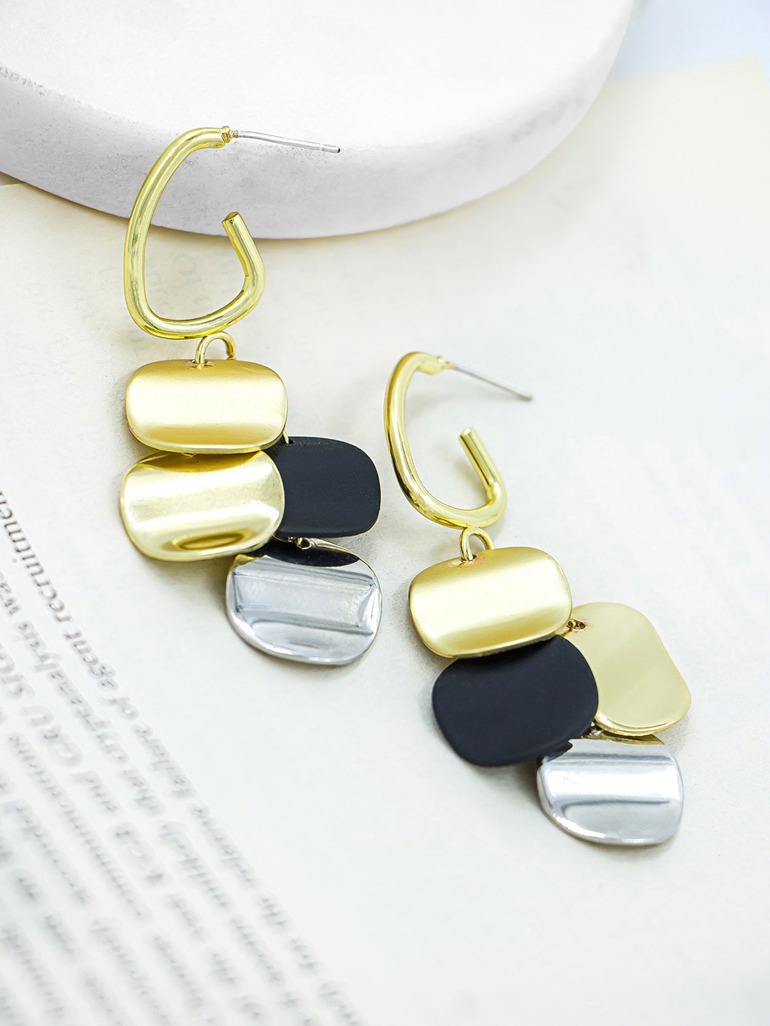 

Bellofox Black Gold-Plated Contemporary Drop Earrings