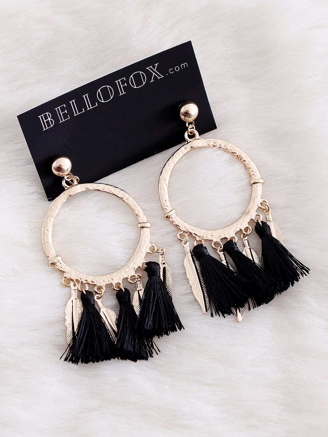 

Bellofox Gold-Plated Black Tasselled Contemporary Drop Earrings