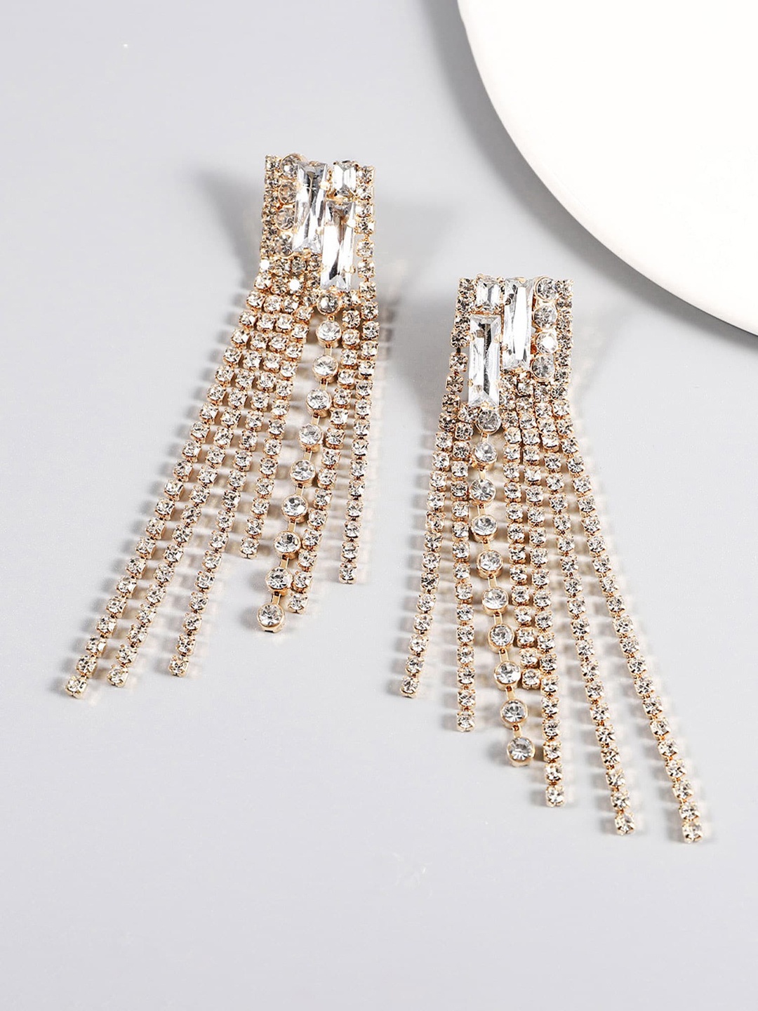 

Bellofox Artificial Stones and Beads Studded Drop Earrings, Gold