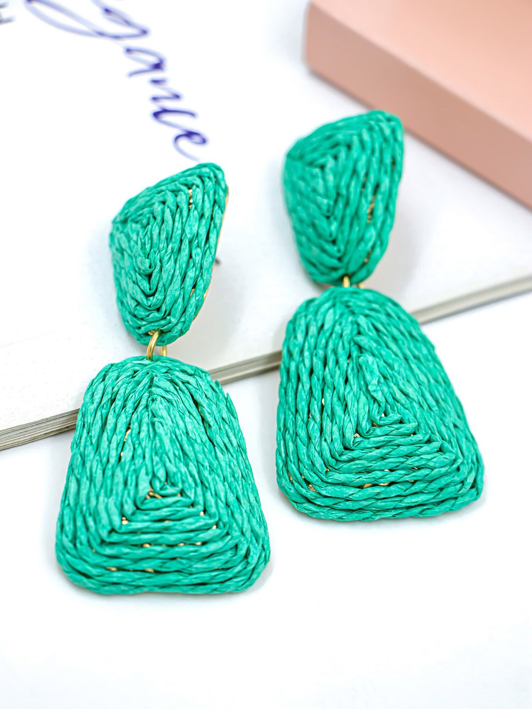 

Bellofox Gold Toned & Green Contemporary Drop Earrings