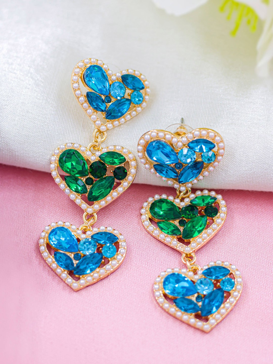 

Bellofox Stone-Studded Heart Shaped Drop Earrings, Gold