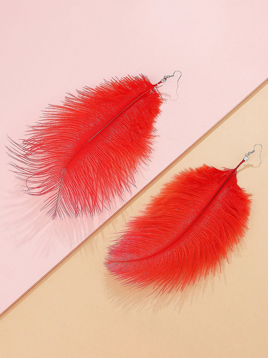 

Bellofox Silver-Toned & Red Feather Drop Earrings