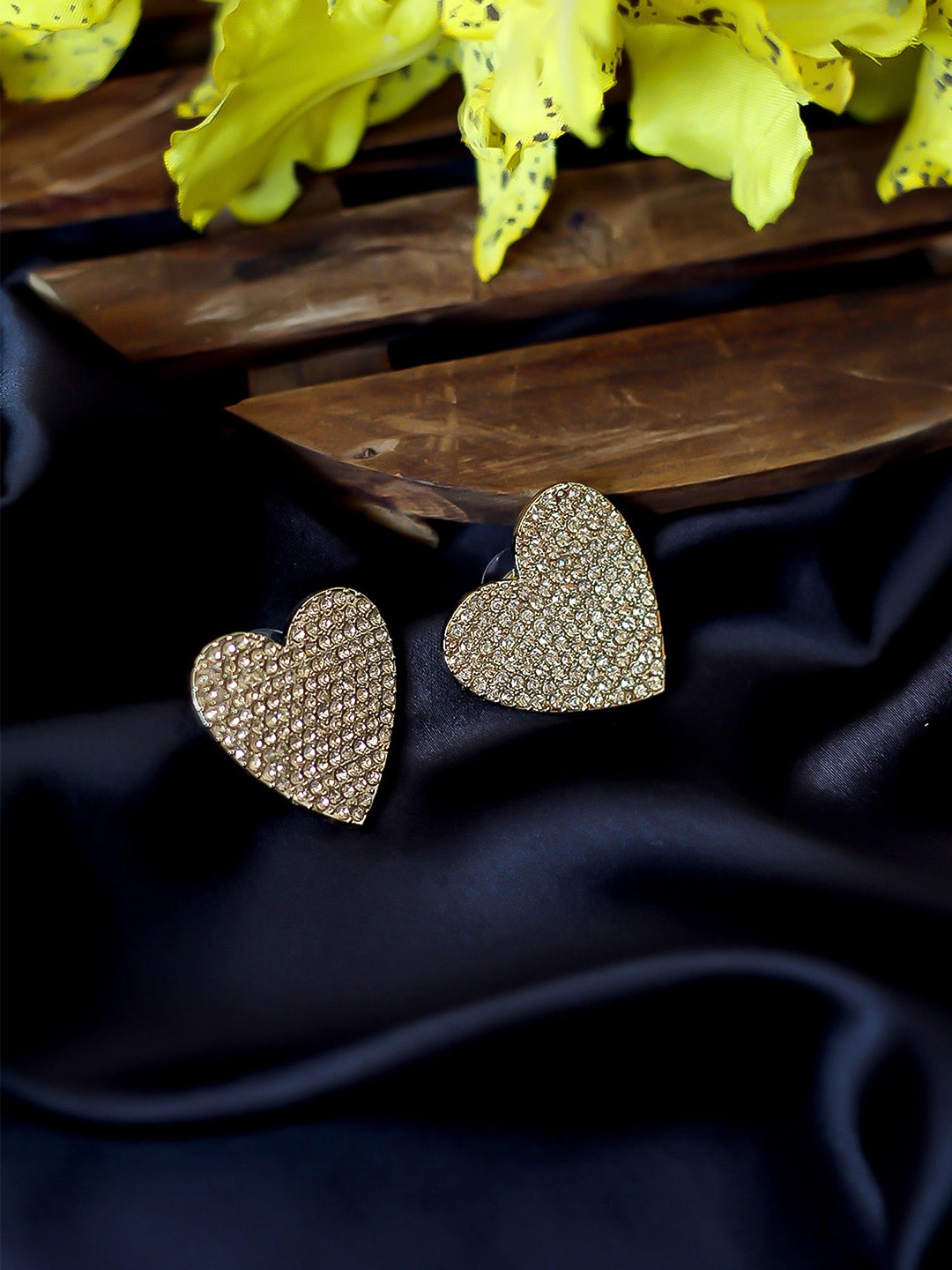 

Bellofox Gold-Pleated Heart Shaped Studs Earrings