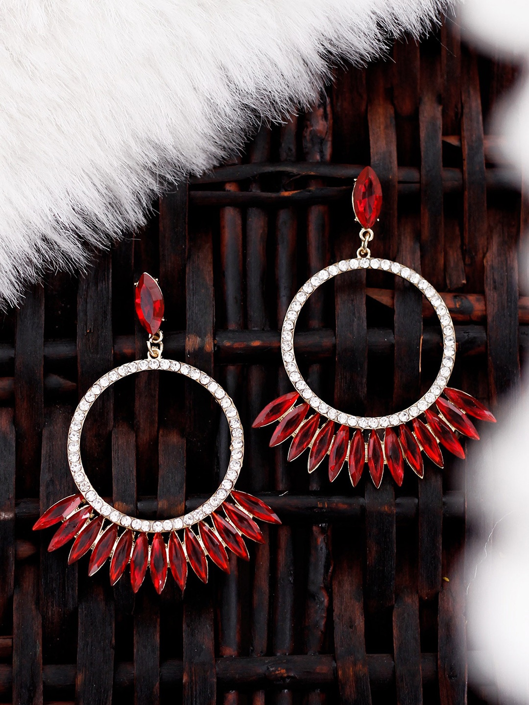 

Bellofox Maroon & White Silver-Plated Contemporary Drop Earrings