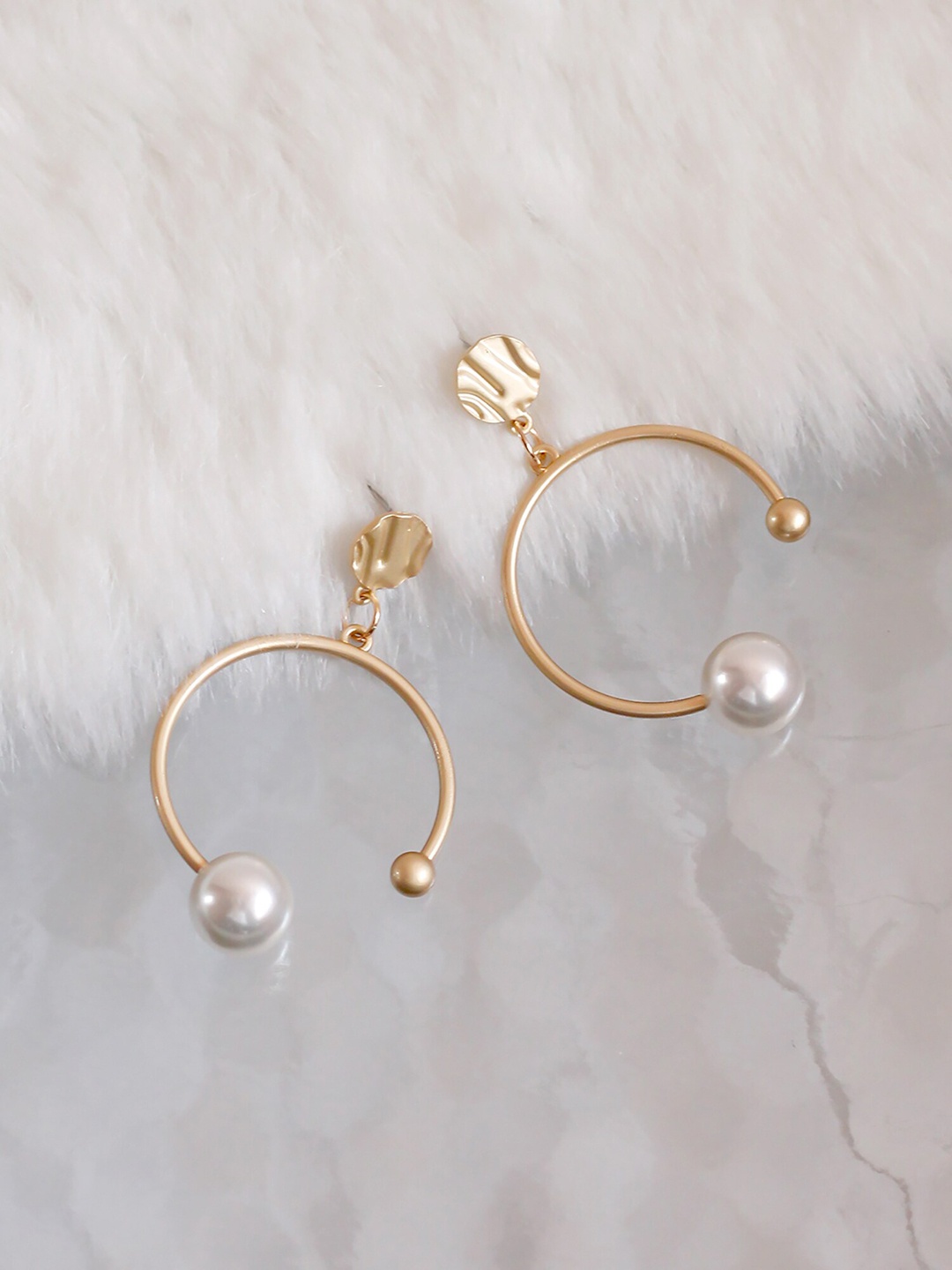 

Bellofox Gold-Toned & White Lisa Gold-Plated Beaded Drop Earrings