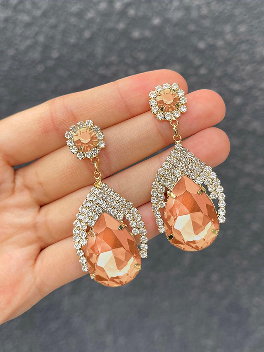 

Bellofox Pink & Silver-Toned Artificial Stones Studded Drop Earrings