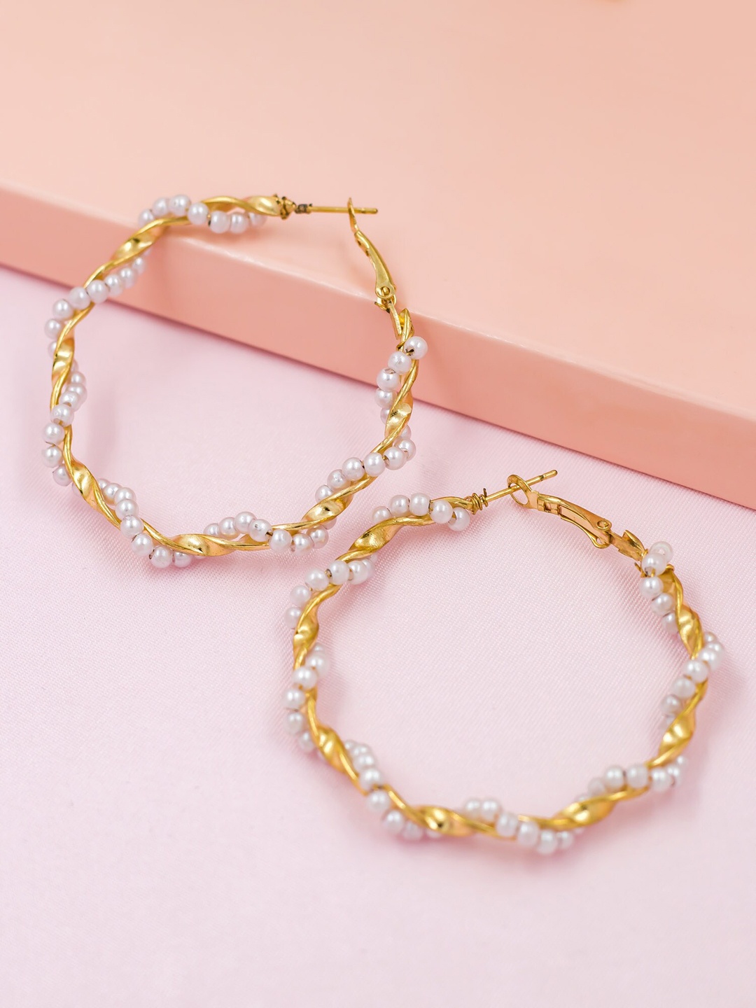 

Bellofox Gold-Toned Gold-Plated Beaded Hoop Earrings