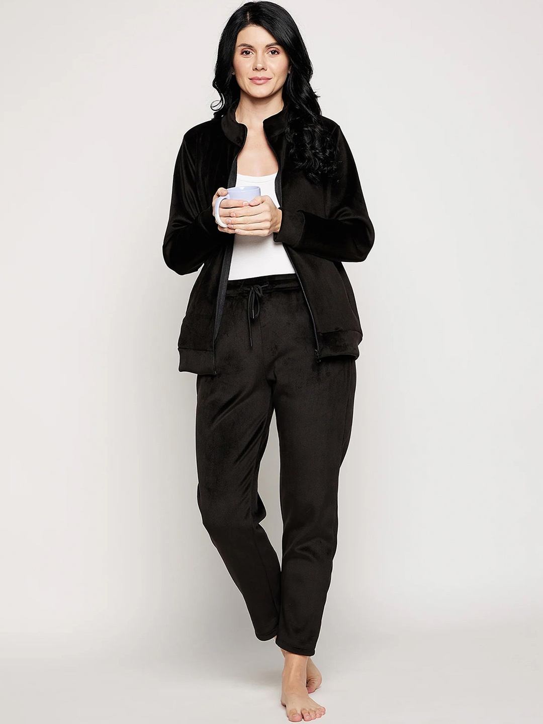 

EDRIO Mock Collar Night Suit, Black
