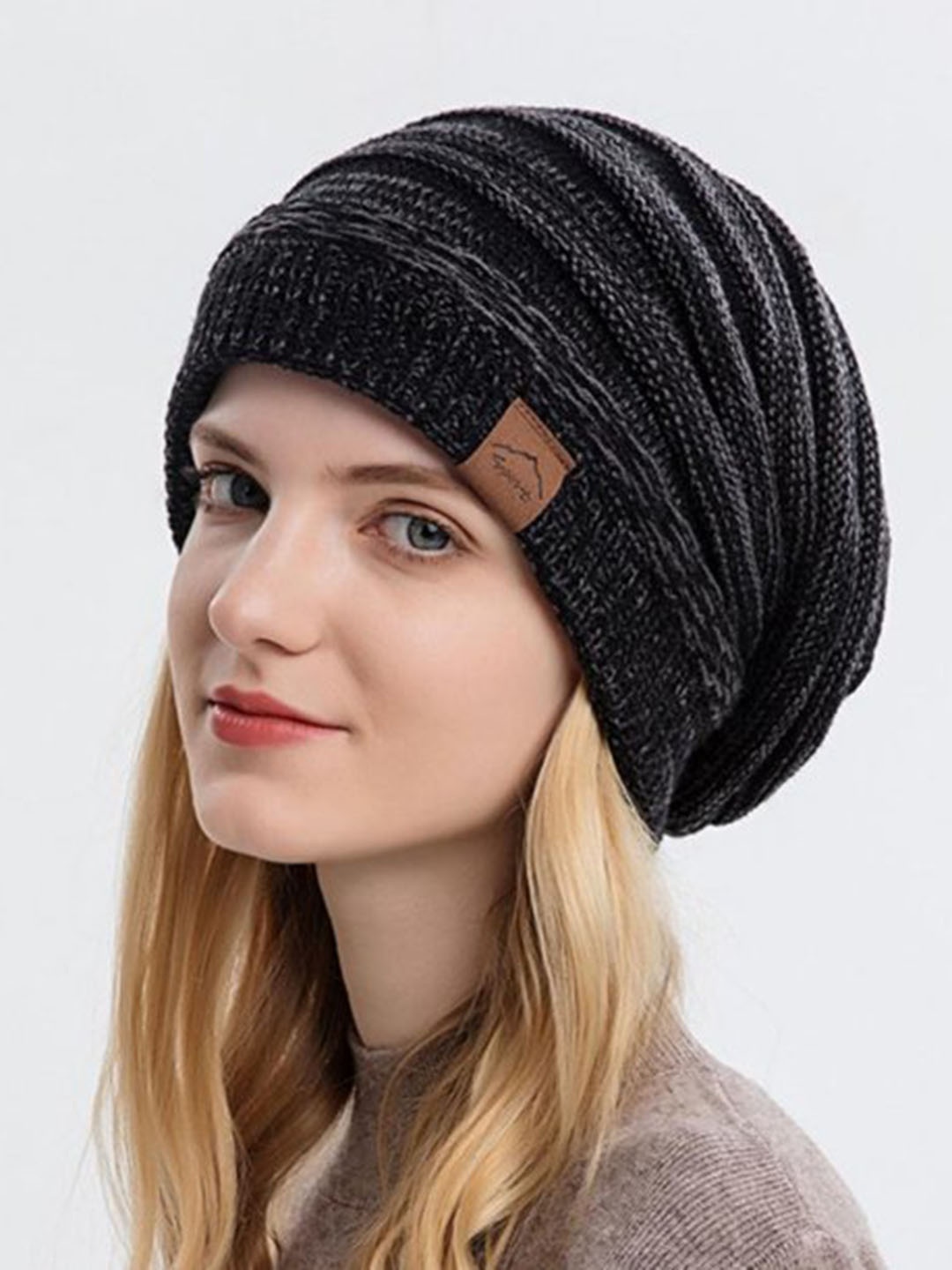 

Alexvyan Women Self Design Acrylic Beanie, Black